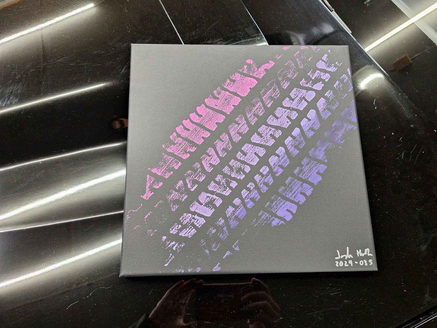 Peinture sur toile de bande de roulement de pneu KITT 12"x12" (plusieurs choix disponibles)